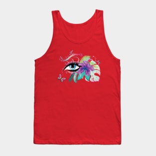 Blue eye with tropic floral and music notes Tank Top